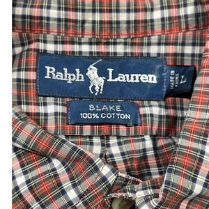 Ralph Lauren Blake Plaid Short Sleeve Shirt Men's Size L Cotton Red Black Plaid